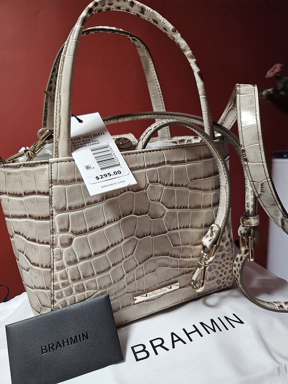Brahmin Neutral Beige Croc-Embossed Satchel